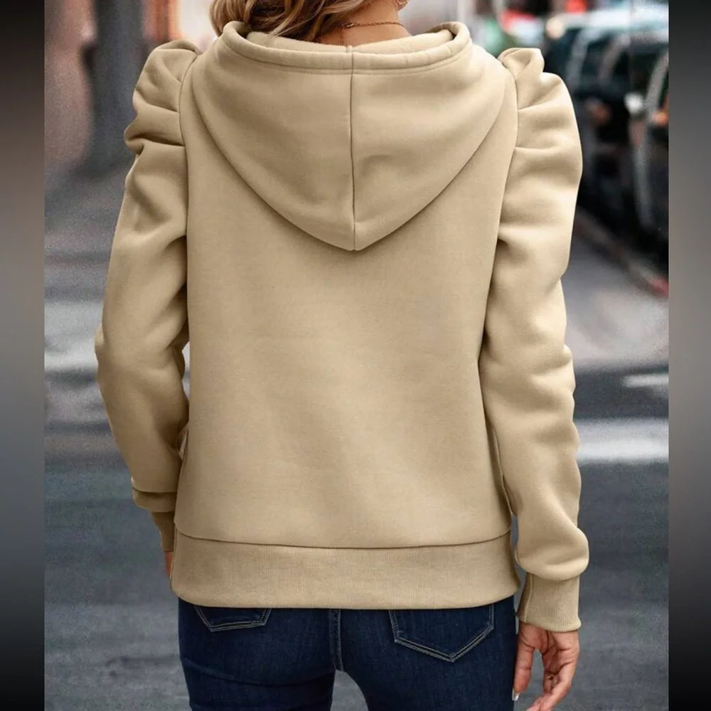 Cozy gigot sleeve drawstring hoodie apricot - Picture 2 of 16
